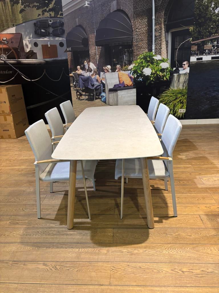 Moderne aluminium tuinset met 6 stoelen, Tuin en Terras, Tuinsets en Loungesets, Eettafel, 6 zitplaatsen, Aluminium, Ophalen of Verzenden