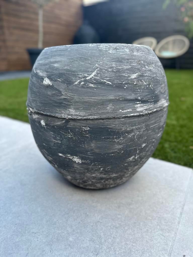 Grijze ronde bloempot, Tuin en Terras, Bloembakken en Plantenbakken, Ophalen, Overige materialen, Minder dan 60 cm, Rond