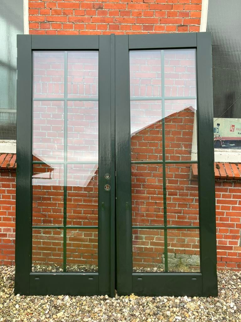 Hardhouten dubbele deuren, driepuntsluiting , hr ++ glas, Ophalen, Overige typen, Zo goed als nieuw, 150 tot 225 cm