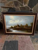 Schilderij W. Schuller - Hollands Landschap met Molen, Ophalen