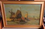 Schilderij oud Olieverf 60 cm bij 40 cm boot molen  ( Jola ), Verzenden