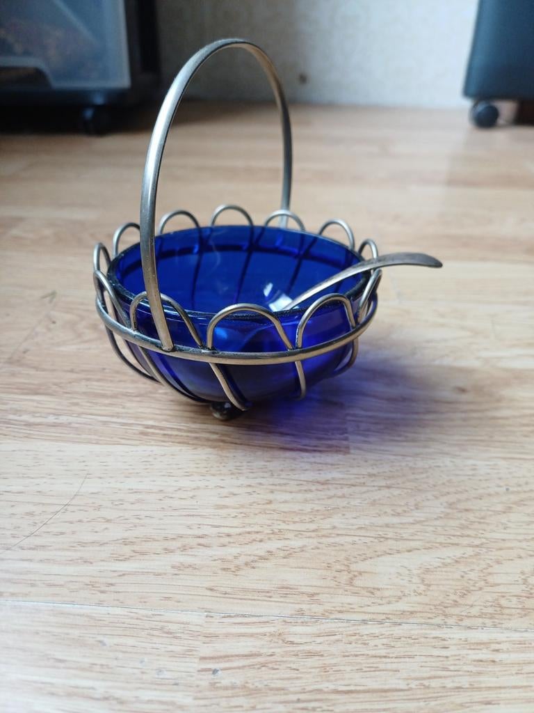 TE KOOP VINTAGE RETRO ANTIEK KOBALT BLAUW BONBON SCHAALTJE, Ophalen of Verzenden