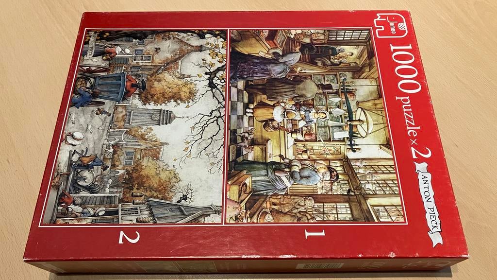Anton Pieck 2x1000 stukjes Banketbakker, Dorpsplein, Ophalen, Meer dan 1500 stukjes, Gebruikt, Legpuzzel
