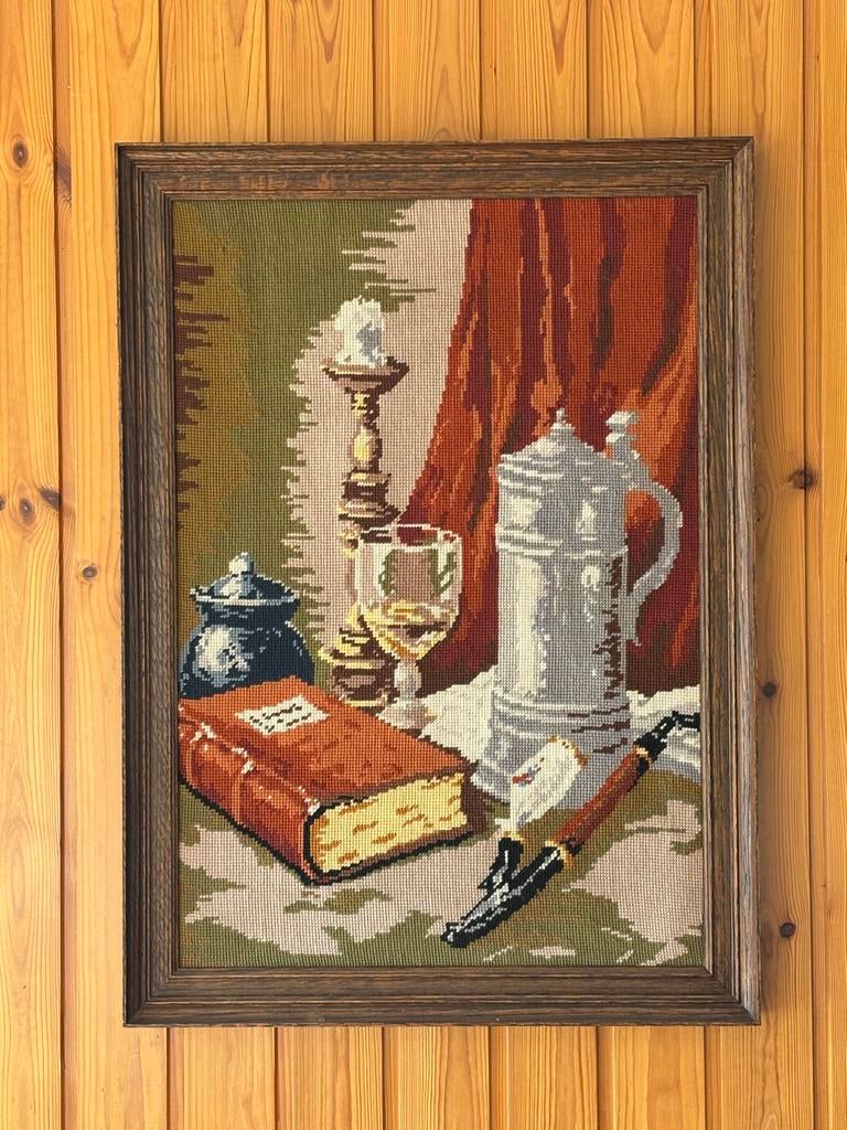 Vintage Gobelin Wandtapijt ingelijst - Stilleven, Antiek en Kunst, Ophalen