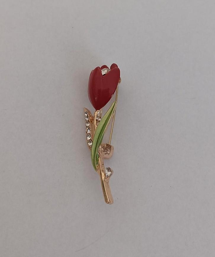 Tulp broche, Sieraden, Tassen en Uiterlijk, Broches, Nieuw, Overige materialen, Overige kleuren, 4 tot 7 cm, Met strass, Ophalen of Verzenden