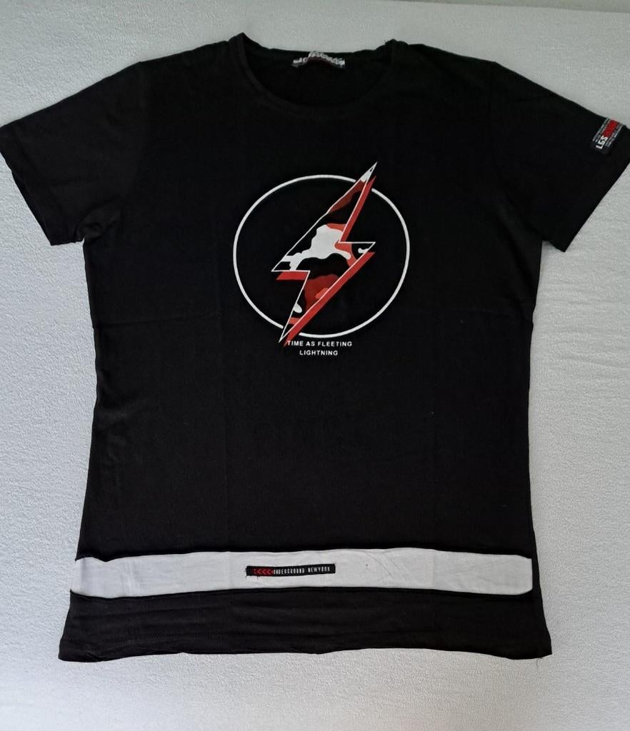 Zwart t-shirt 'lightning', mt. M, Maat 48/50 (M), Zwart, Ophalen of Verzenden, Zo goed als nieuw