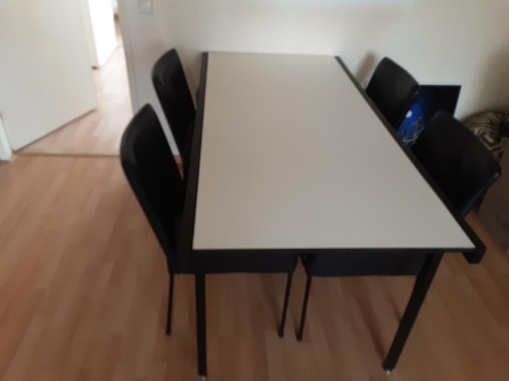 Vintage jaren 60  Pastoe Eetkamer tafel + 4 lederen stoelen, Ophalen, Overige materialen, 50 tot 100 cm, Zo goed als nieuw