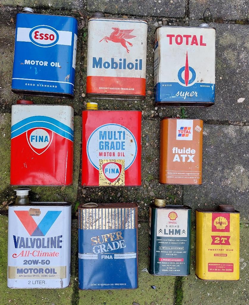 verzameling olieblikken Total esso shell fina mobil, Verzamelen, Ophalen of Verzenden, Gebruikt, Overige