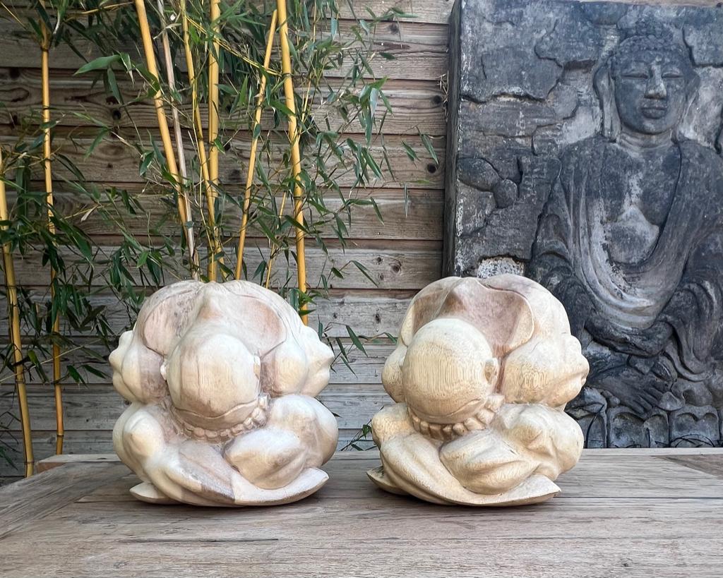 Yogiman orang malu verlegen man yogi massief houtsnijwerk xl, Houtsnijwerk, Ophalen of Verzenden, Handgemaakt, 20 - 50 cm