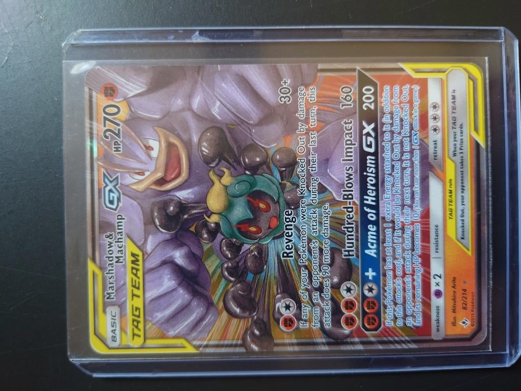 Marshadow & Machamp GX 82/214 - Unbroken Bonds - Tag Team Gx, Ophalen of Verzenden, Zo goed als nieuw, Losse kaart, Foil