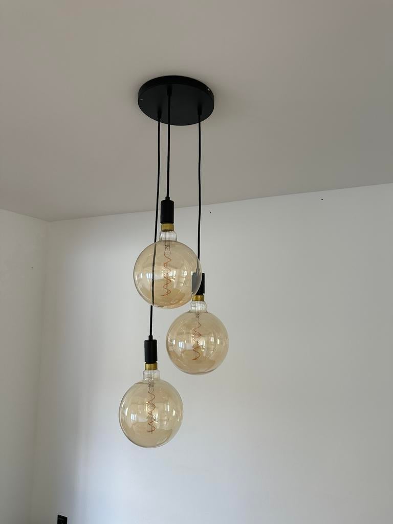 Hanglamp met 3 glazen bollen, Huis en Inrichting, Lampen | Hanglampen, Ophalen, Zo goed als nieuw