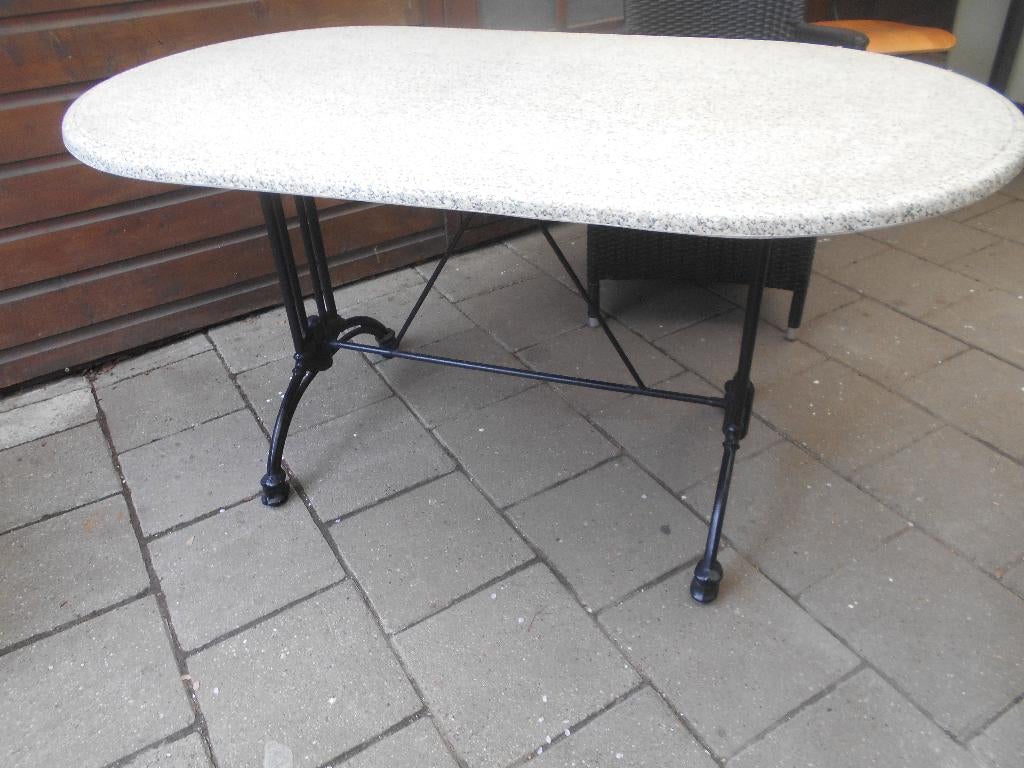 leuke nette bistro/tuintafel HPL blad 145x77cm  Hoog 73cm., Ophalen, Gebruikt, Ovaal, Aluminium