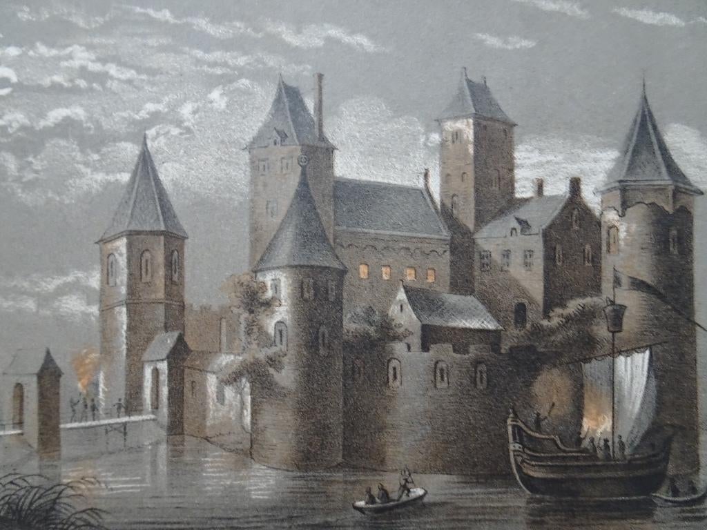 Litho kasteel De Torenburg Alkmaar Holland P.W.M. Trap 1854, Verzenden