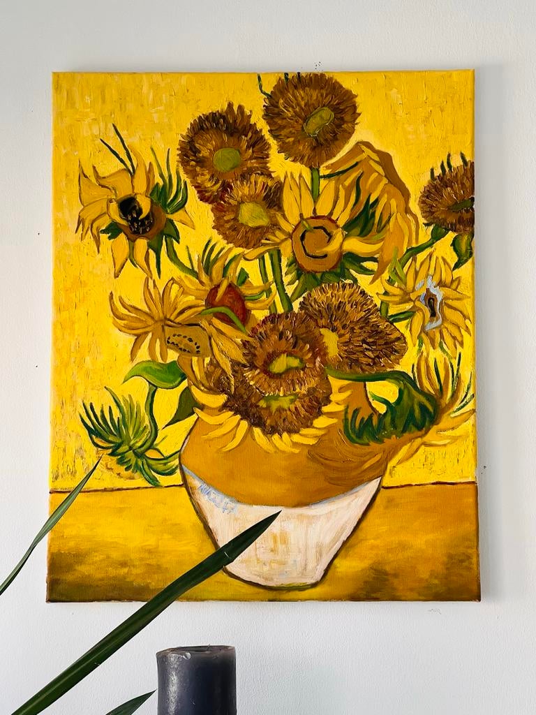 Olieverfschilderij Van Gogh Zonnebloemen 40x50cm, Ophalen of Verzenden