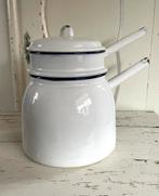 Emaille oude havermout pan wit met blauw randje, Ophalen of Verzenden