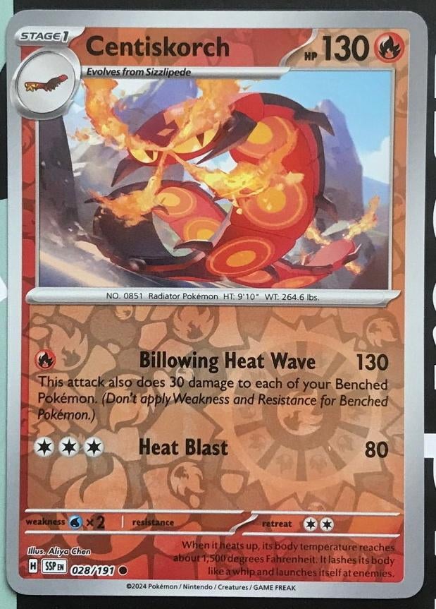 Pokemon - Centiskorch (SSP 028) - Reverse holo.., Ophalen of Verzenden, Nieuw, Losse kaart, Foil