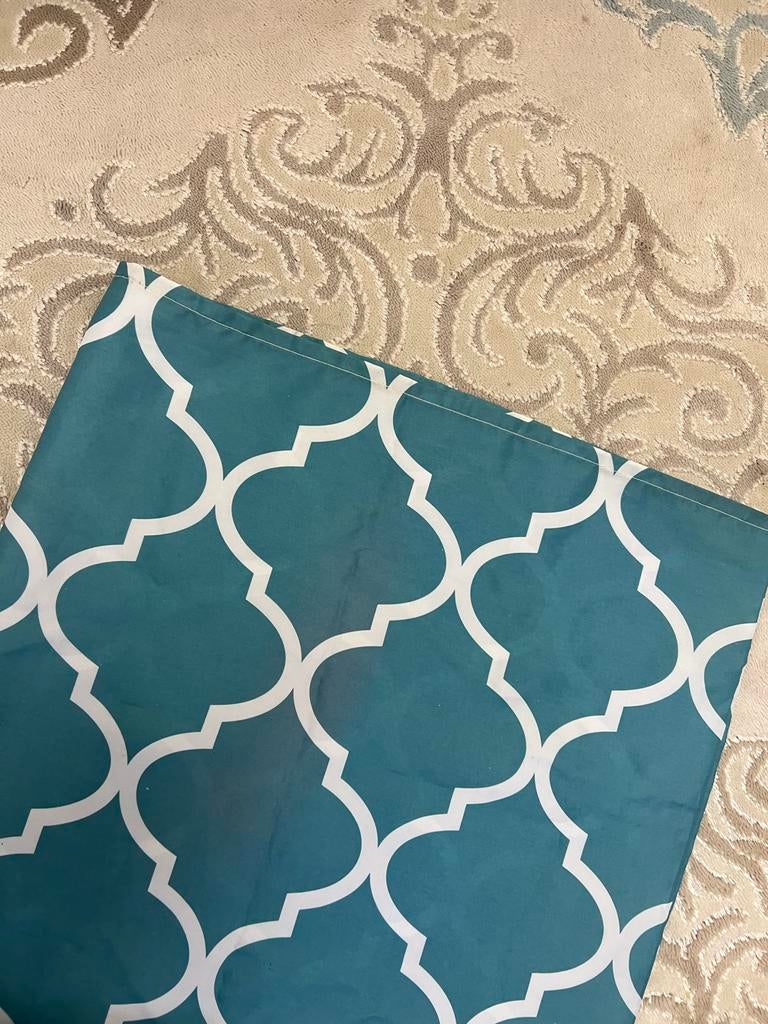 Douchegordijn met Marokkaans klaverpatroon, turquoise, 100 tot 150 cm, Ophalen of Verzenden, Zo goed als nieuw, 200 cm of meer