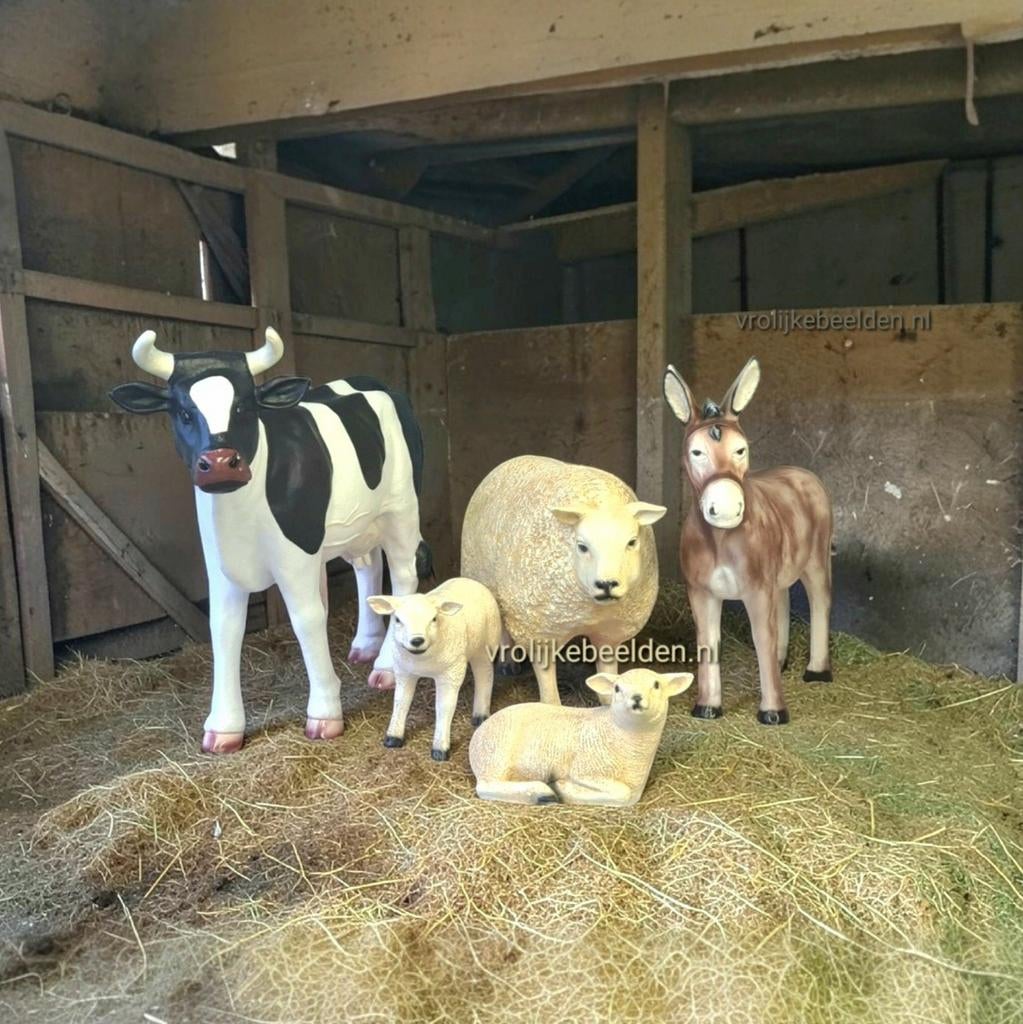 Koe beeld, polyester geit, varken, lammetje, kalf beeld, Tuin en Terras, Tuinbeelden, Ophalen, Nieuw, Kunststof, Dierenbeeld