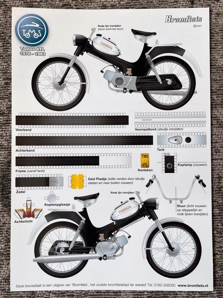 Tomos 4TL 1976 - 1983  Bouwplaat uitgave "bromfiets ", Fietsen en Brommers, Handleidingen en Instructieboekjes, Nieuw, Verzenden