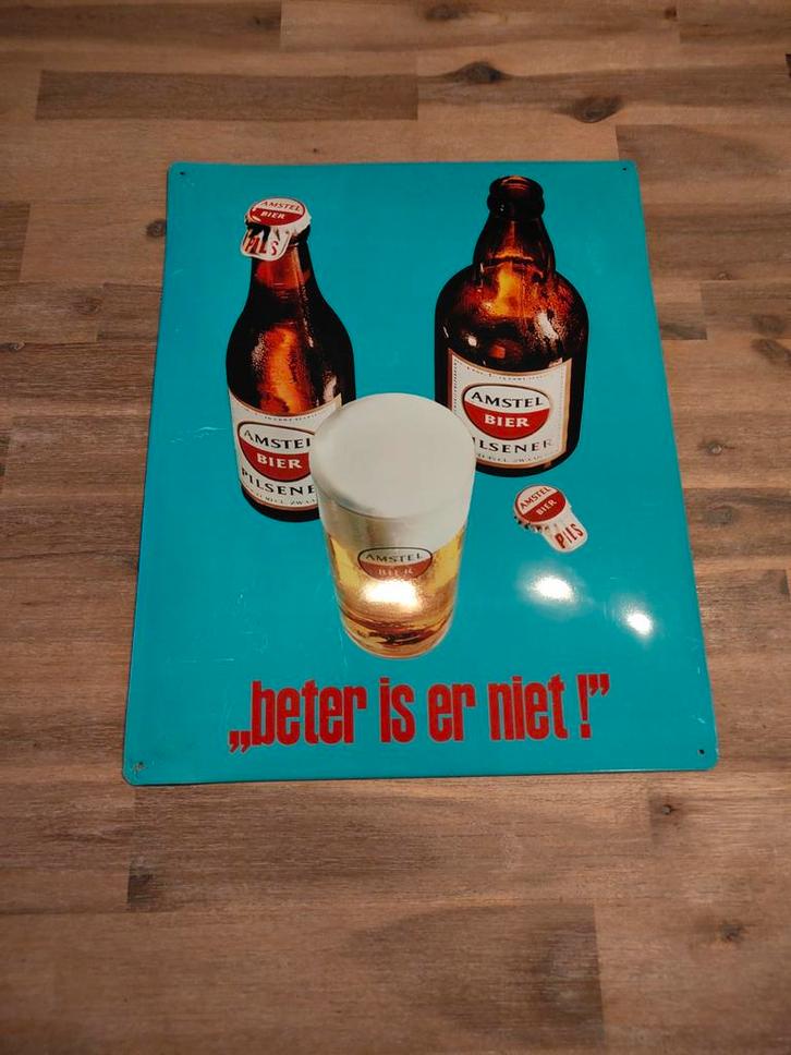 Vintage Amstel Bier Reclamebord - "beter is er niet !", Verzamelen, Merken en Reclamevoorwerpen, Gebruikt, Reclamebord, Ophalen of Verzenden