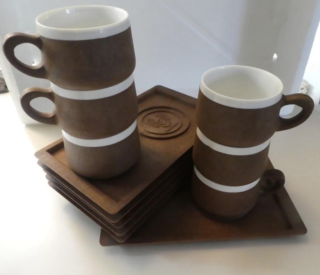 Vintage Rombouts Koffiekopjes met Presenteerblad - set van 6, Antiek en Kunst, Ophalen of Verzenden
