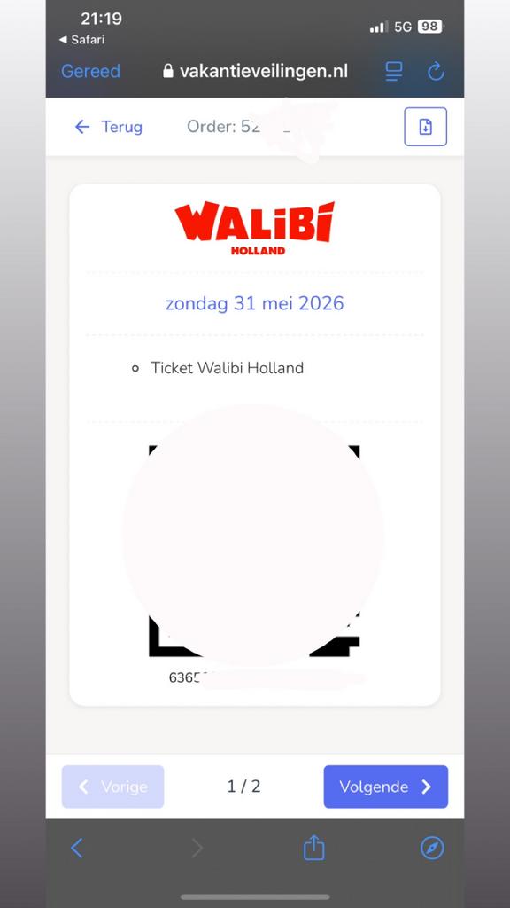 Walibi ticket 2 personen, Twee personen, Ticket of Toegangskaart