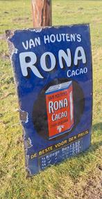 Antiek emaille bord Van Houten's Rona Cacao., Reclamebord, Gebruikt, ., Ophalen of Verzenden