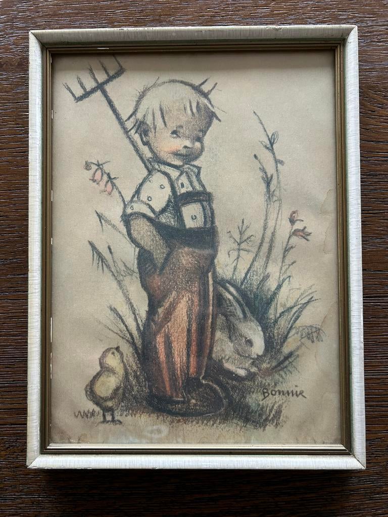 Bonnie Hummel retro vintage prent schilderij, Antiek en Kunst, Ophalen of Verzenden