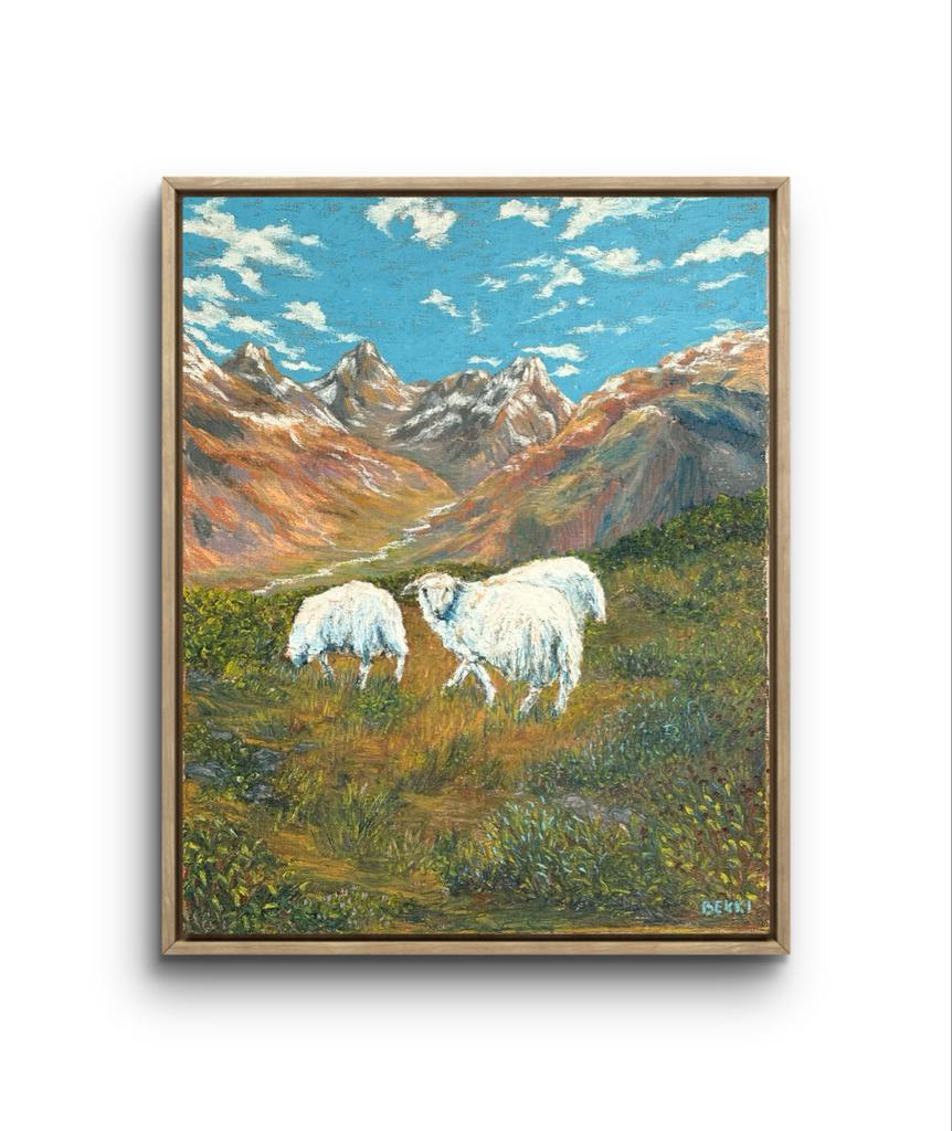 Schilderij schapen in in berglandschap, Ophalen