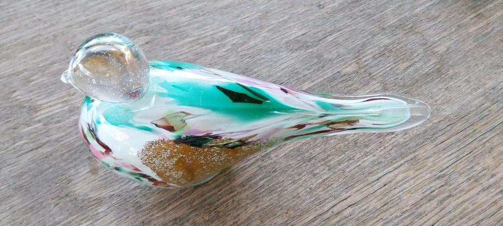 Glazen vogel turquoise groen gevlamd, 20 cm lang, Verzamelen, Ophalen of Verzenden, Zo goed als nieuw, Dier