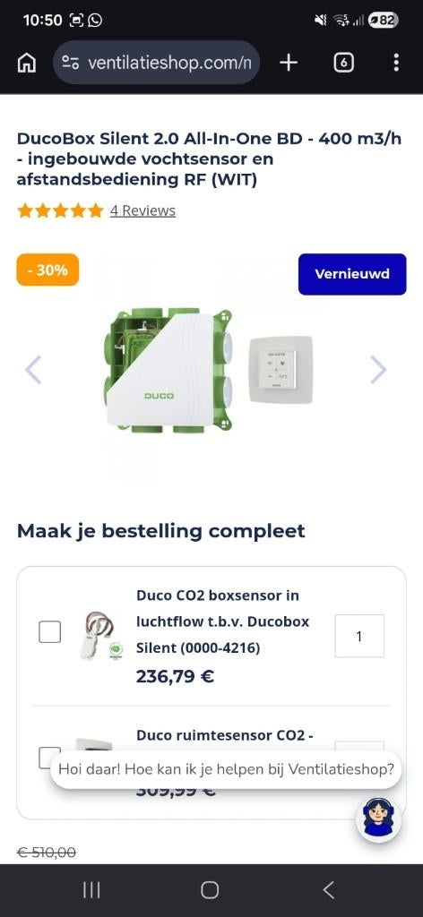 Ducobox silent all-in-one RH en BD 400 m3/h met vochtsensor, Ophalen, Nieuw, Ventilator en Afzuiger