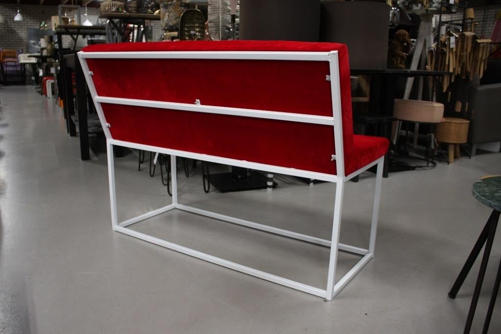 Leuke eetkamerbank metaal stof velvet wit rood wachtruimte, Ophalen, Zo goed als nieuw, Stof, Eén
