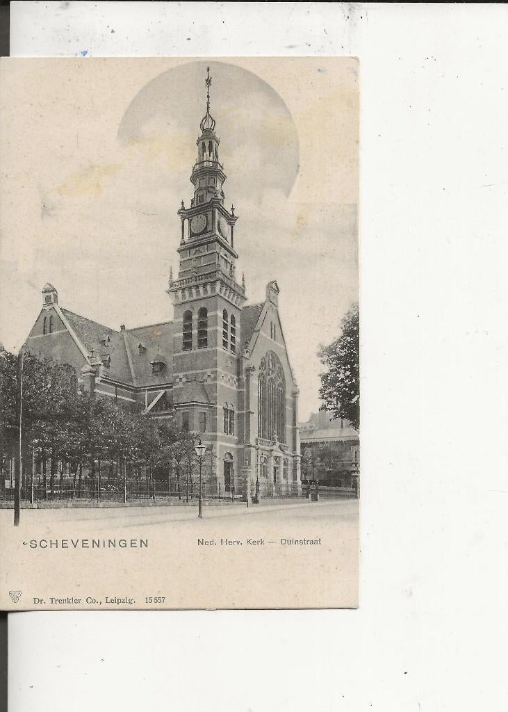 Scheveningen Duinstraat Ned Herv Kerk met bomen 1903, Ophalen of Verzenden, Voor 1920, Ongelopen, Zuid-Holland