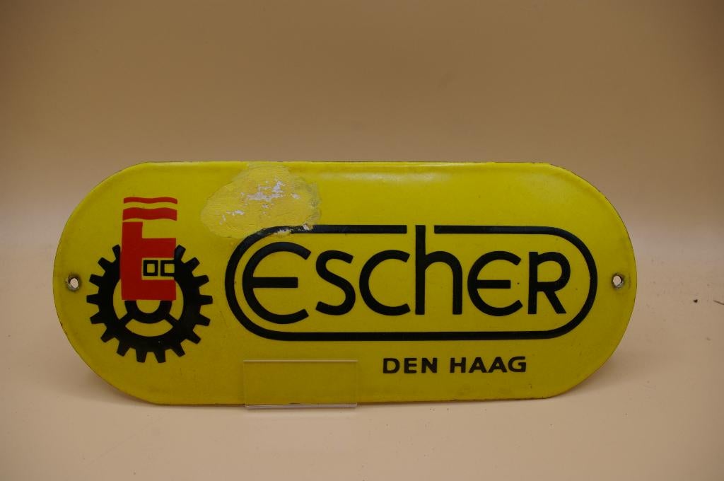 Oud emaille reclame bordje Escher Den Haag, Antiek en Kunst, Antiek | Emaille, Ophalen of Verzenden