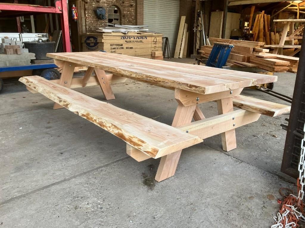 Douglas boomstam Picknicktafel- 3M., Ophalen, Nieuw, Rechthoekig, Hout