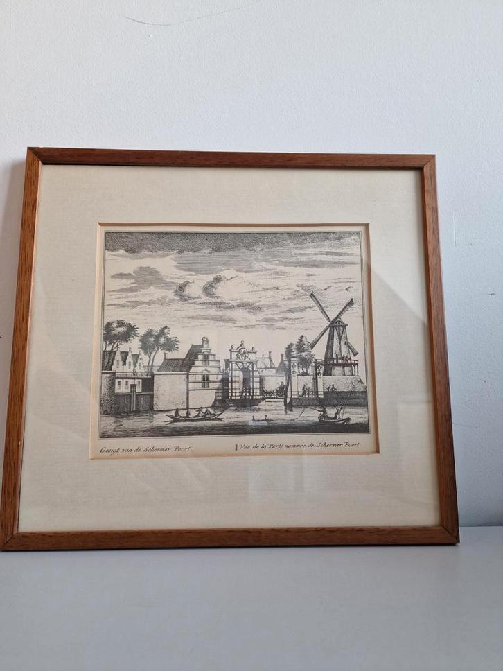 Gesigt van de schermer poort - Alkmaar oudorp, Antiek en Kunst, Kunst | Etsen en Gravures, Ophalen of Verzenden