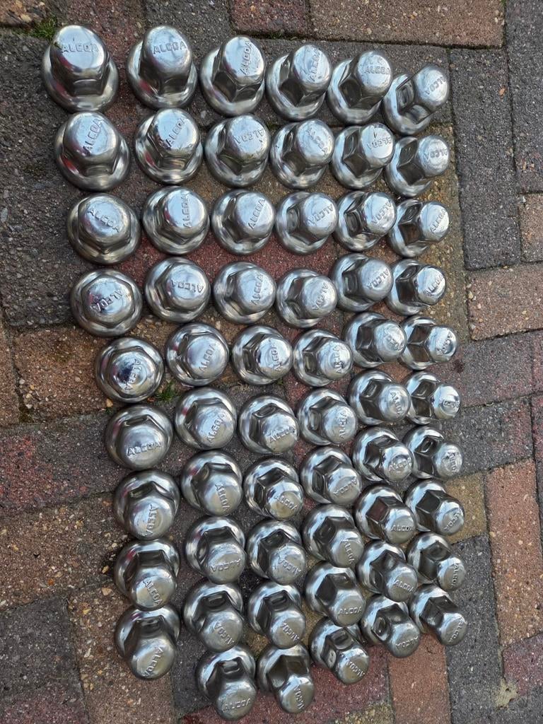 Alcoa rvs wielmoerdoppen 59 stuks ( 32mm ), Ophalen of Verzenden, Gebruikt, Overige merken, Overige Auto-onderdelen