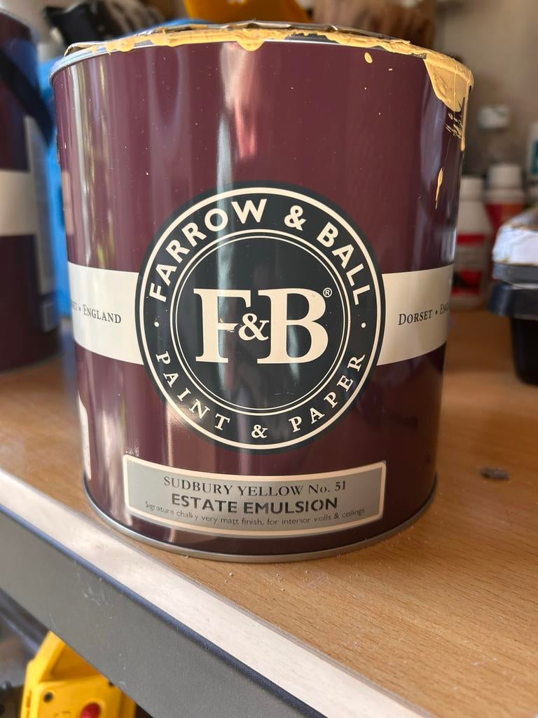 Farrow & Ball Sudbury Yellow No. 51 Estate Emulsion, Ophalen, Geel, Minder dan 5 liter, Verf