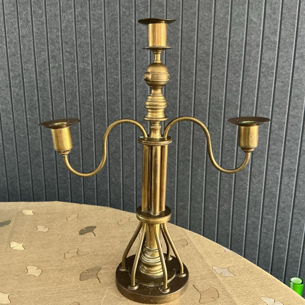 Antieke Messing Kandelaber - Drie-armige Kandelaar, Ophalen of Verzenden, Koper of Brons
