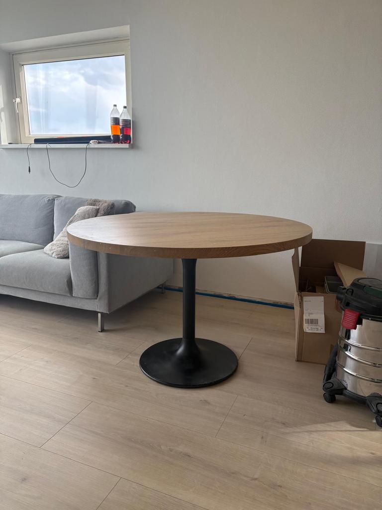 Massief Eiken Eettafel Rond 120 - Stalen Cone Poot, Huis en Inrichting, Ophalen, Rond, Eikenhout, 100 tot 150 cm