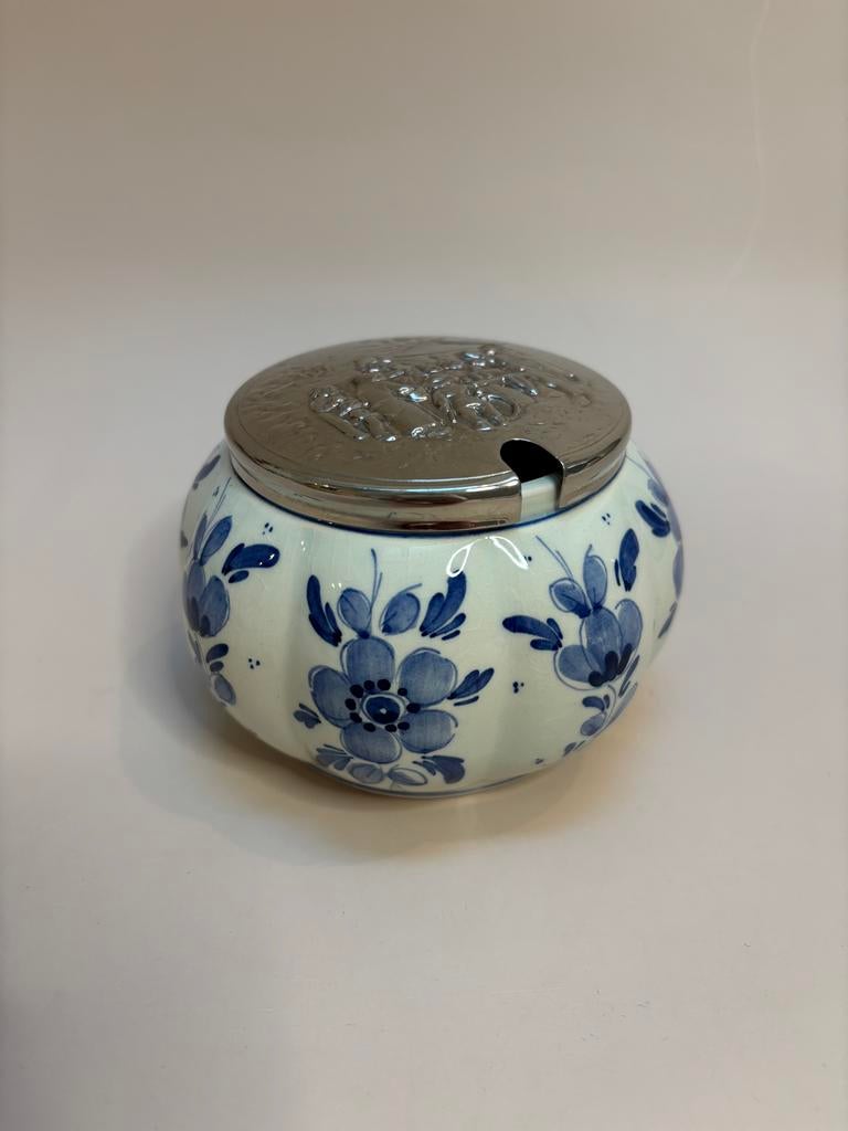 Delfts Blauw Suikerpot met Zilveren Deksel, Antiek en Kunst, Ophalen of Verzenden