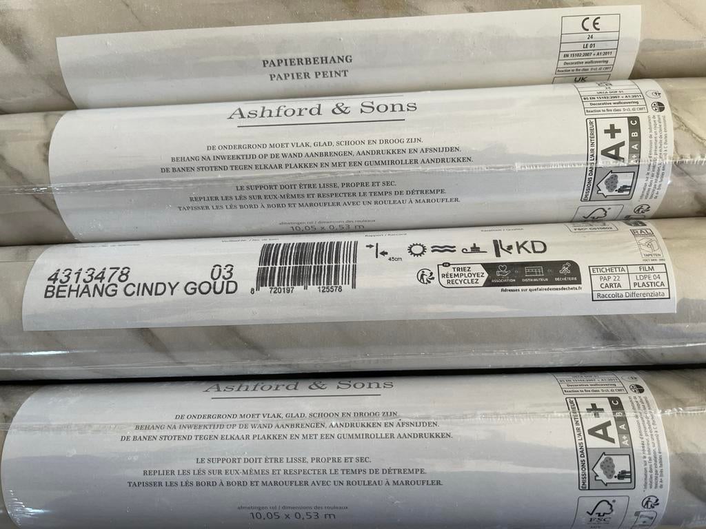 4 rollen behang Ahfords &Son  cindy goud, Ophalen, 25 tot 50 m²