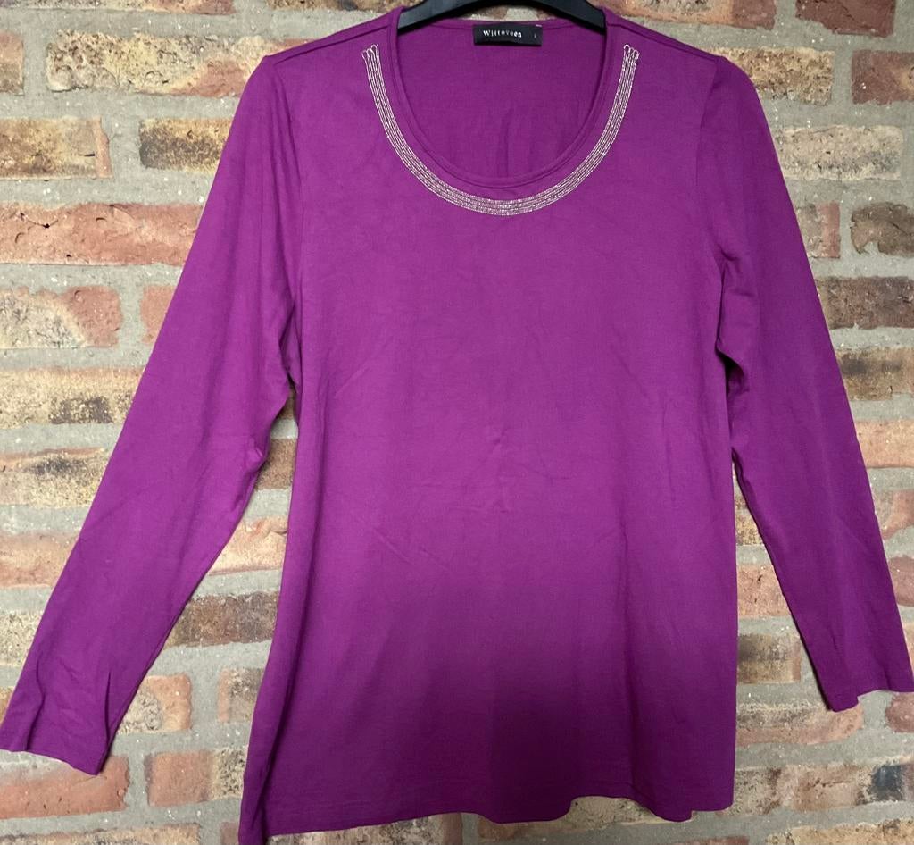 Nieuw! Witteveen prachtige paarse longsleeve, bling studs 42, Kleding | Dames, T-shirts, Verzenden, Paars, Maat 42/44 (L), Nieuw
