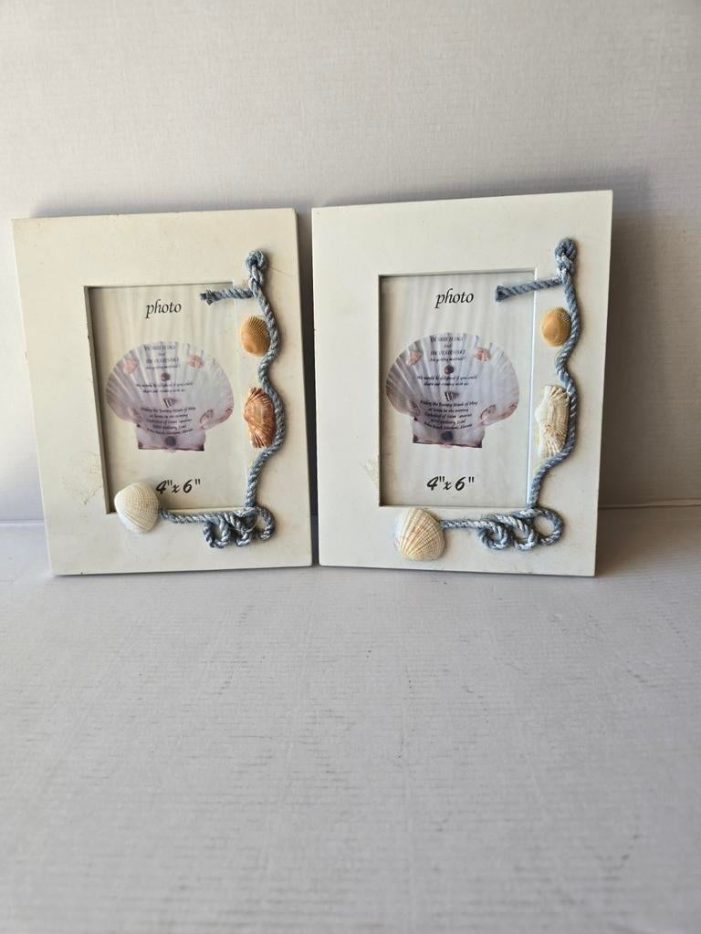 Set van 2 fotolijstjes met schelpen en touw - Maritiem, Ophalen of Verzenden