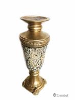 Vintage brocante kandelaar vaas barok goud met glas, Antiek en Kunst, Antiek | Kandelaars, Ophalen of Verzenden, Overige materialen