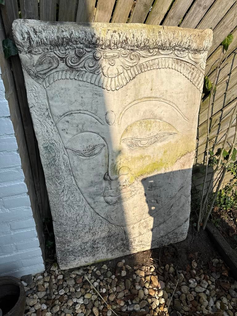 Groot stenen  Boeddha Gezicht Reliëf Tuin Decoratie, Tuin en Terras, Tuinbeelden, Ophalen, Gebruikt, Beton, Boeddhabeeld