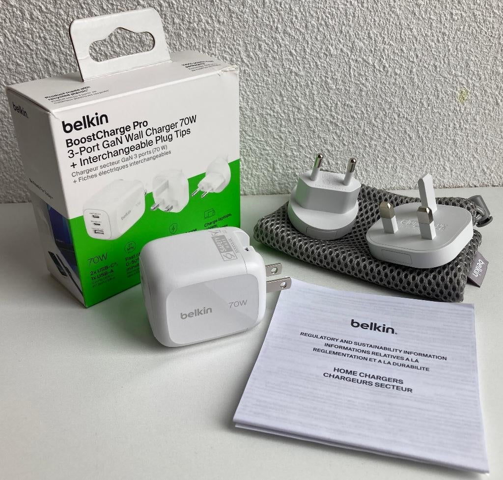 Belkin GaN 70W USB Reisoplader/wereldstekker |WCH018,PD/PPS, Ophalen of Verzenden, Nieuw, Apple iPhone