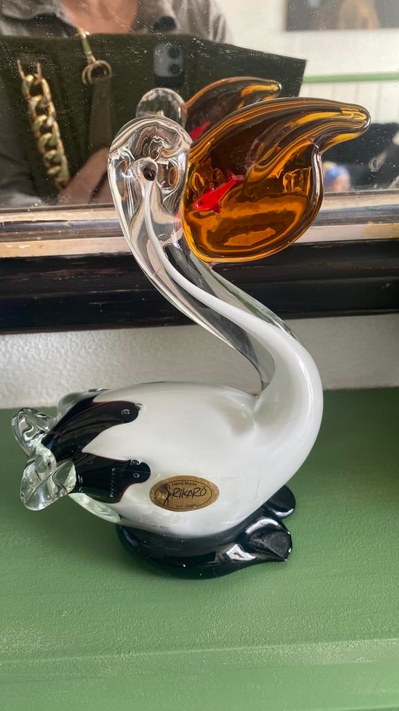 Vintage glazen pelikaan merk Rikaro, Antiek en Kunst, Ophalen of Verzenden