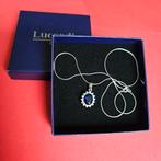 Lucardi zilveren ketting + hanger blauw zirkonia 925 zilver, Sieraden, Tassen en Uiterlijk, Met edelsteen, Nieuw, Ophalen of Verzenden