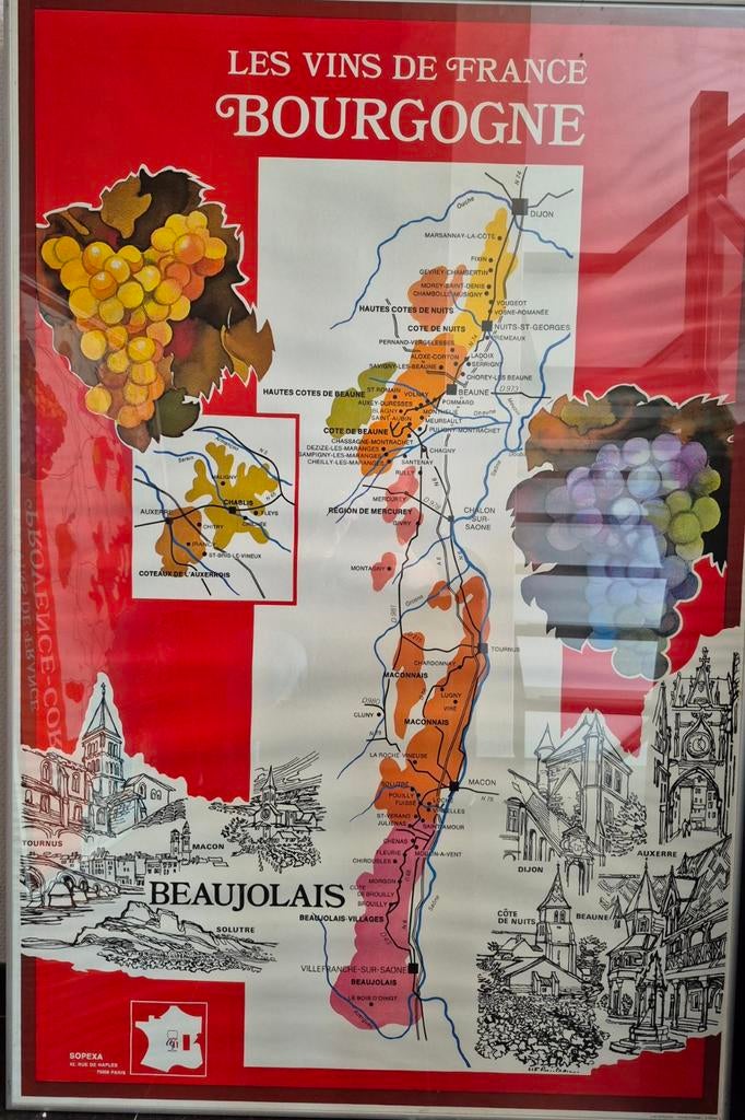 7 ingelijste Franse wijngebied platen van Sopexa 74x112 cm, Verzamelen, Ophalen